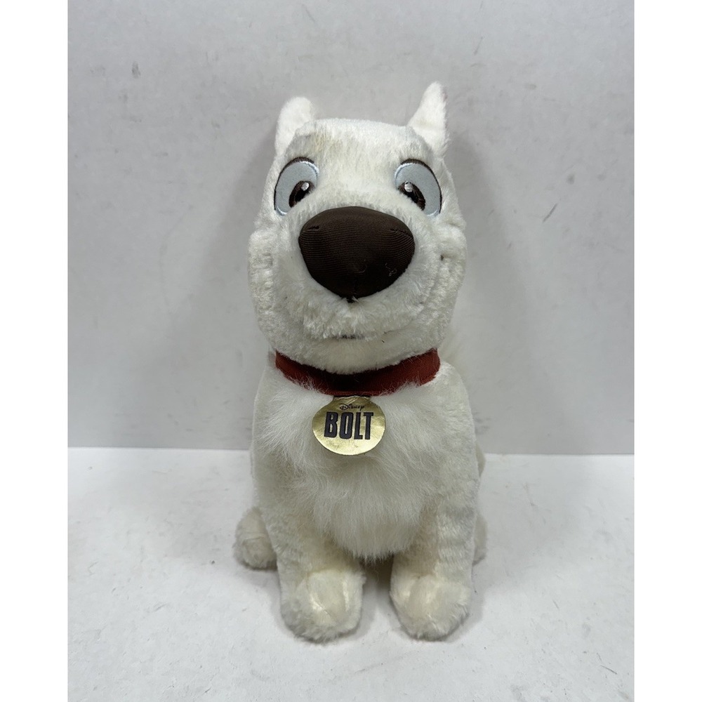 Disney Parks BOLT Plush White Dog Red Collar Fluffy Tail